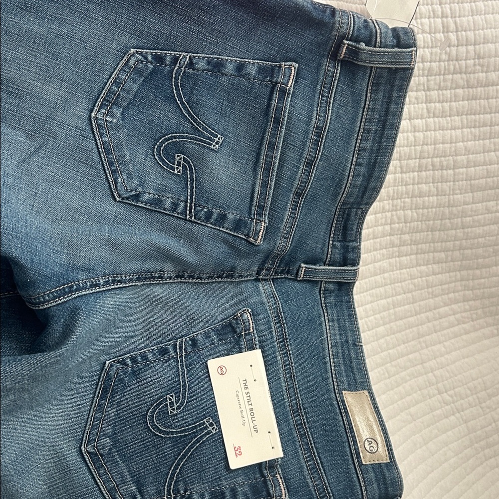 Ag Adriano Goldschmied Women's Mid-Blue Roll-Up Jeans - Picture 2 of 6